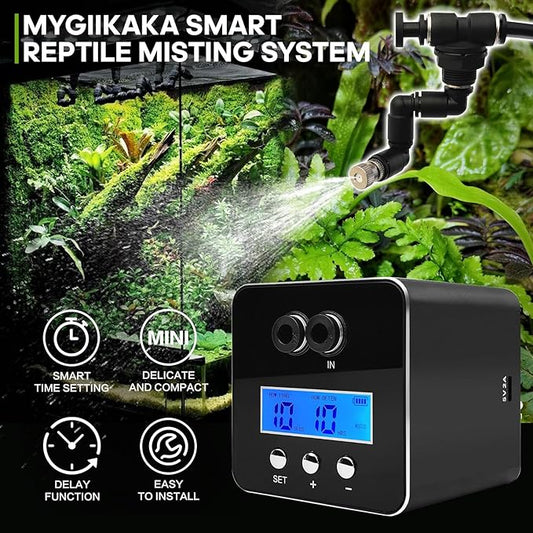 Reptile Smart Mister, Reptile Humidifiers Misting System Automatic with Timer, Terrariums Humidifier with 360°Adjustable Misting Nozzles, Spray Kit for Rainforest Plants Amphibian MYGIIKAKA