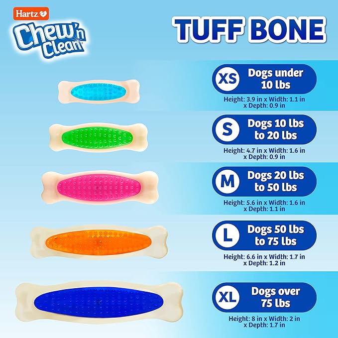 Hartz Chew 'n Clean Tuff Bone Tough Dog Chew Toy, Large 3 Pack - PAWPICO