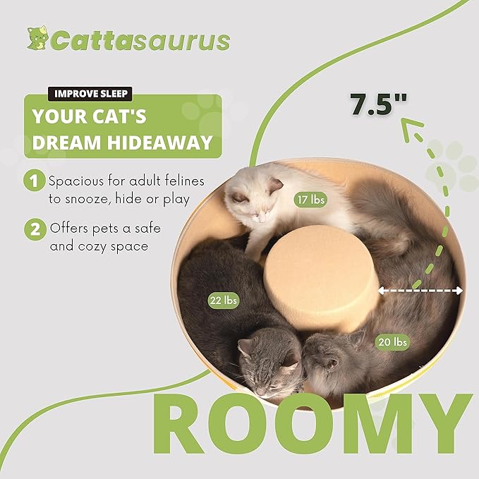 CATTASAURUS Peekaboo Cat Cave for Multiple & Large Cats Up to 30-45 Lbs, Scratch Detachable & Washable Tunnel Bed, Comfy Donut Cat Cave (Pastel Macaron, Large) - PAWPICO