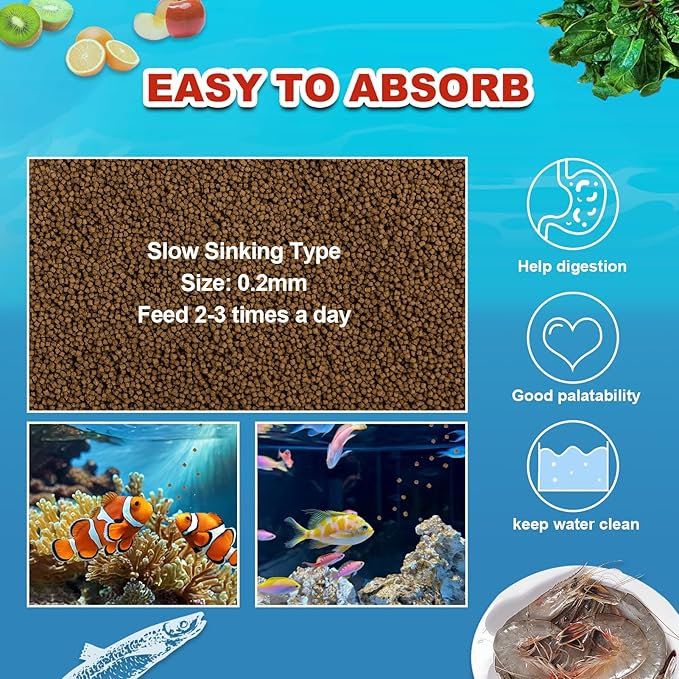 Marine Fish Food - Natural High Protein Saltwater Fish Food Color Enhancement for Clownfish Reef Fish Butterfly Fish Sea Goldfish Acanthurfish Other Small Sea Fish yizeril