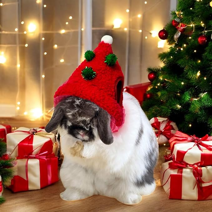 Hats for Pet Rabbit Costume for Bunny, Rabbit Christmas Outfit, Bunny Accessories for Small Pets Rabbits Dogs, Pet Christmas Clothes Hat Outfits, Cat Halloween Costumes (RED, Small) HomedyCrafts