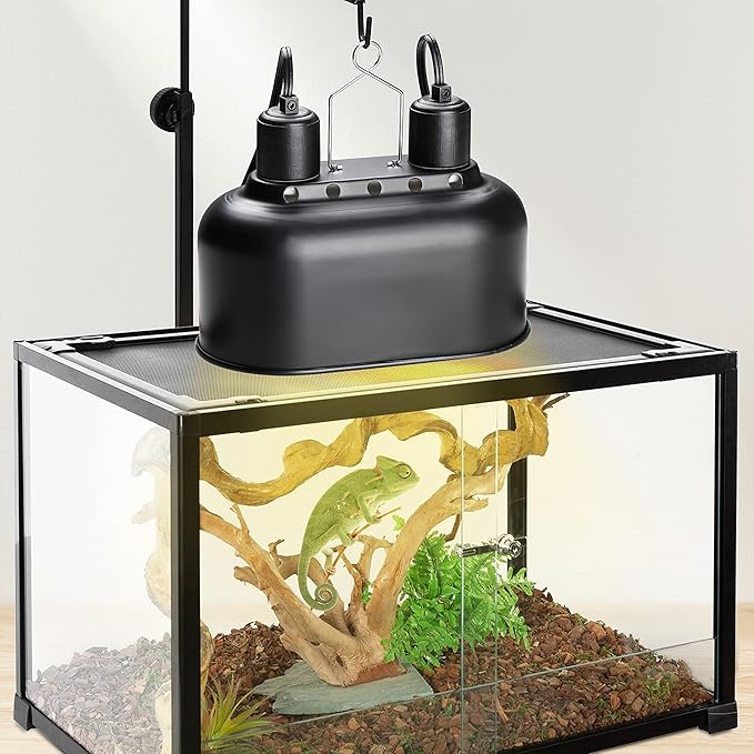 Simple Deluxe Dual Dome Reptile Light Fixture with Separate Switches, Fits Max 100W Reptile Heat Lamp/UVB Light, for Amphibians Terrarium and Tortoise Habitat SimpleDeluxe