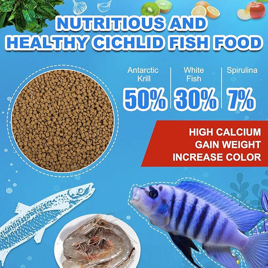 Cichlid Fish Food - All Natural Sinking Carnivore Pellets for Large Cichlid Tropical Fish Rich in Protein for Cichlid'S Color Enhancing Healthy Development and Cleaner Water yizeril
