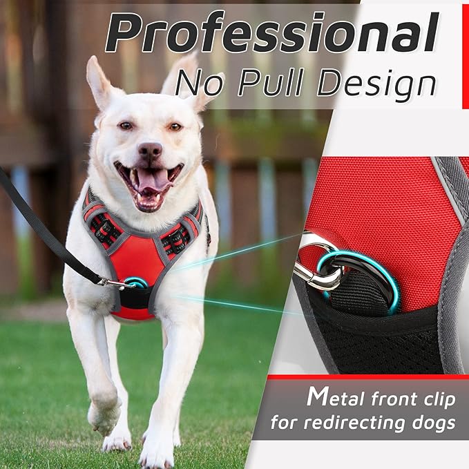 Eagloo Dog Harness Large Breed, No Pull Service Vest with Reflective Strips and Control Handle, Adjustable and Comfortable for Easy Walking, No Choke Pet Harness with 2 Metal Rings, Red, XL GoExplorewithEagloo