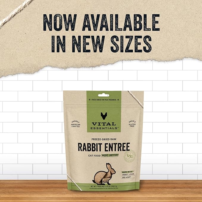 Vital Essentials Freeze Dried Raw Cat Food, Rabbit Mini Patties Entree, 3.75 oz VitalEssentials
