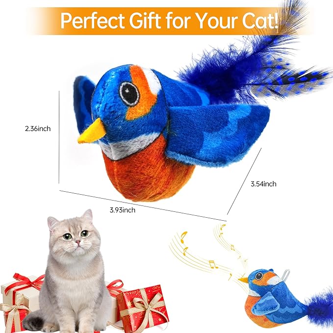 Chirping Bird Cat Toys Hanging Cat Feather Toy - Catnip Interactive Cat Toys for Indoor Cats - Automatic Cat Toy for Cat Exercise & Kicker to Self Play (Blue New) - PAWPICO