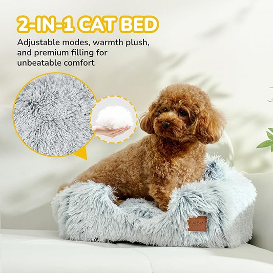CATISM Cat Bed, Cat Cave for Indoor Cats, Soft Cat Dome, Self-Warming 2 in 1 Foldable Pet Cat House with Washable Cushioned Pillow Calming Fluffy Dog Beds for Small Dogs with Anti-Slip Bottom Gray - PAWPICO