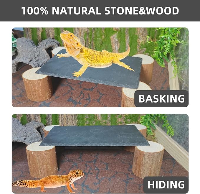 Bearded Dragon Basking Platform with Wooden Pile,Reptiles Hideout Cave,Turtle Basking Rock,Terrarium Habitat Decor Tank Accessories for Tortoise Lizards Snakes Chameleon Style D Gxsdj