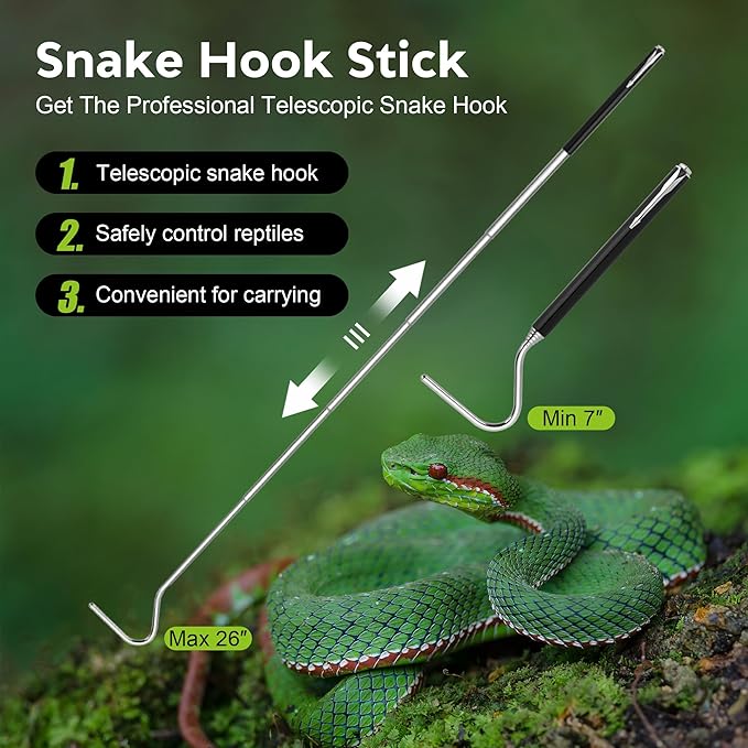 Mini Snake Hook, Stainless Steel Portable Retractable Reptile Hook, Grabber Kit Outdoor Rattlesnake Reptile Handling Tool (2 Pieces) Northspoor