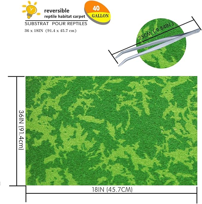 Reptile Carpet, 36 * 18in Pet Terrarium Liner,Reptiles Cage Mat/Substrate for Snakes, Chameleons, Geckos ands Kitchen Use(2sheets) with Tweezers Feeding Tongs bestchoiceforyourreptiles