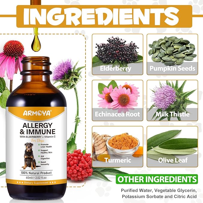 Allergy Relief Drops for Dogs - Allergy and Immune - Immune Support Supplement - Dog Supplement - Natural Pet Supplement for Dog Allergy Relief with Turmeric & Milk Thistle PAWPICO