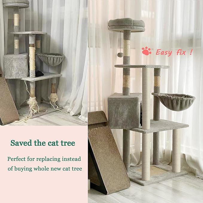 Cat Scratching Post Replacement Pole,2 PCS 15.7in Cat Tree Replacement Post,Natural Sisal Cat Tree Replacement Parts with M8 Screws,Cat Scratch Post Replacement for Refurbishment (15.7in/40cm) - PAWPICO
