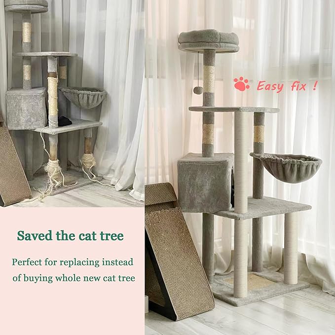 Cat Scratching Post Replacement Pole,4 PCS 11.81in Cat Tree Replacement Post,Natural Sisal Cat Tree Replacement Parts with M8 Screws,Cat Scratch Post Replacement for Refurbishment - PAWPICO