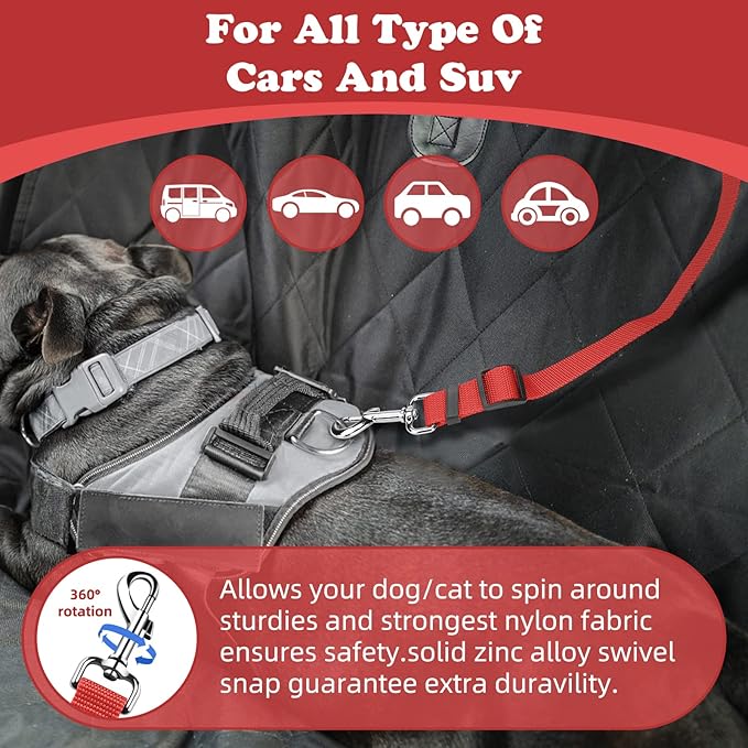 BWOGUE 2 Packs Dog Cat Safety Seat Belt Strap Car Headrest Restraint Adjustable Nylon Fabric Dog Restraints Vehicle Seatbelts Harness Red BWOGUEPetHome