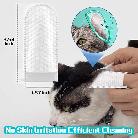 Dog Ear Finger Wipes for Dogs & Cats-Gently Remove Ear Wax,Ear Soothing and Cleaning,Natural ingredients-55 Count QWloog+Magzipo