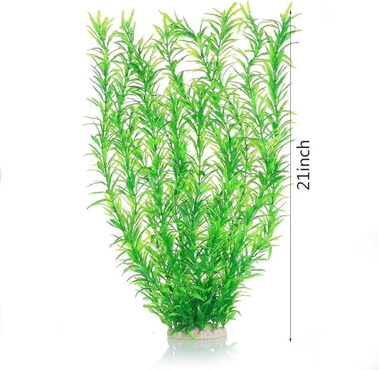 JIHAQUA Aquarium Decor Plastic Plants Extra Large 21 Inches Artificial Fish Tank Plants Tall Fish Tank Decorations (Green 2pcs) JIHAQUA