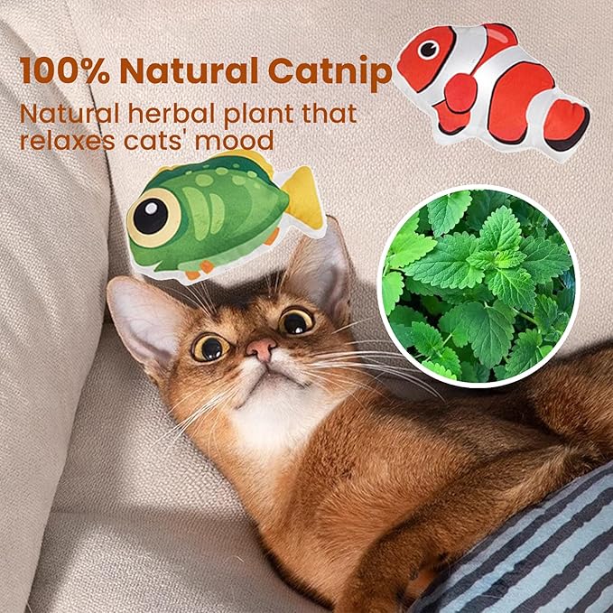 Cat Toys Fish, 4 Pack Crinkle Catnip Toys for Indoor Cats, Soft Durable Kitten Teething Toys, Interactive Cat Kicker Toys for All Breeds - PAWPICO