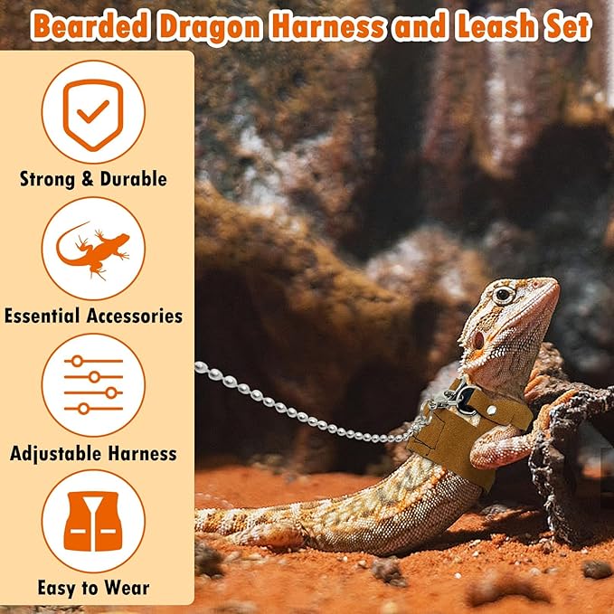 PINVNBY 3 Size Bearded Dragon Leash and Harness Set Adjustable Bearded Dragon Harness with Lizard Traction Rope Mini Scooter Toy for Bearded Dragon Lizard Reptile to Walking Outdoor PINVNBY