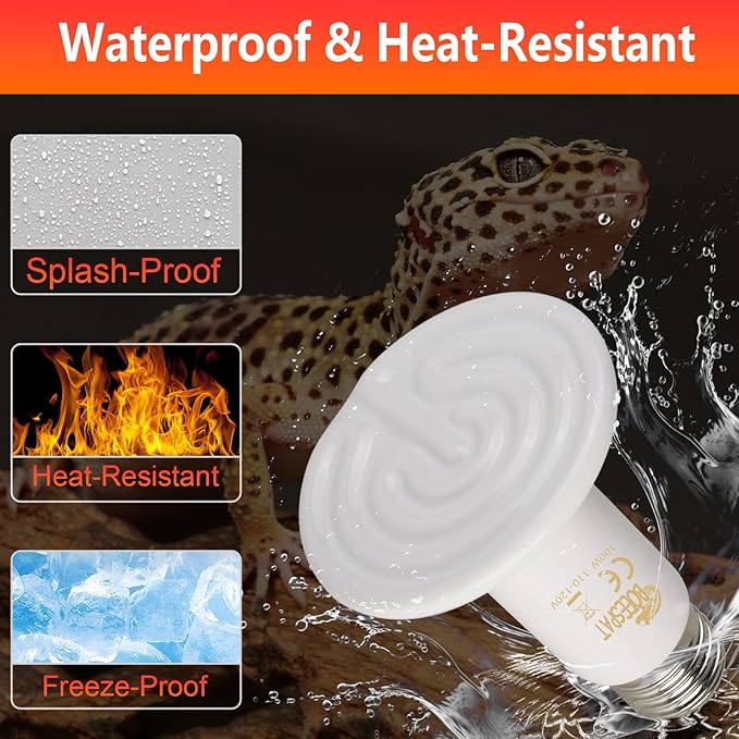 Energy Efficient 150W Heat Lamp Bulbs, Pack of 2 Ceramic Heat Emitters for Reptiles Geckos, Lizard, Bearded Dragon, Tortoise & Small Pets Basking (White, 150 Watts) BOEESPATDirect