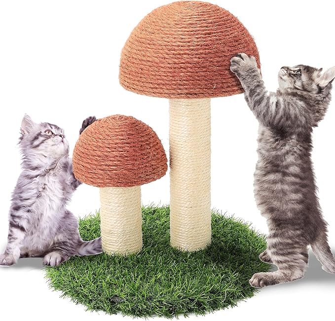 PowerKing Mushroom Cat Scratching Post, 15 x12 Inches Claw Scratching Post for Kitty, Natural Sisal Cat Scratchers Pole, Cat Interactive Toys, Cat Tree Tower (Brown) - PAWPICO
