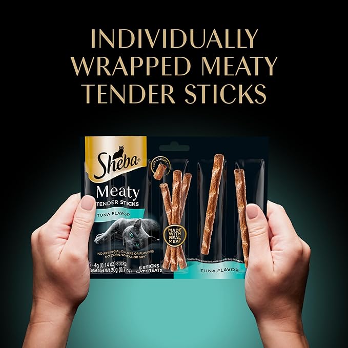 Sheba Meaty Tender Sticks Soft Cat Treats Tuna Flavor, 0.14 oz., 5 Count (Pack of 10) Sheba
