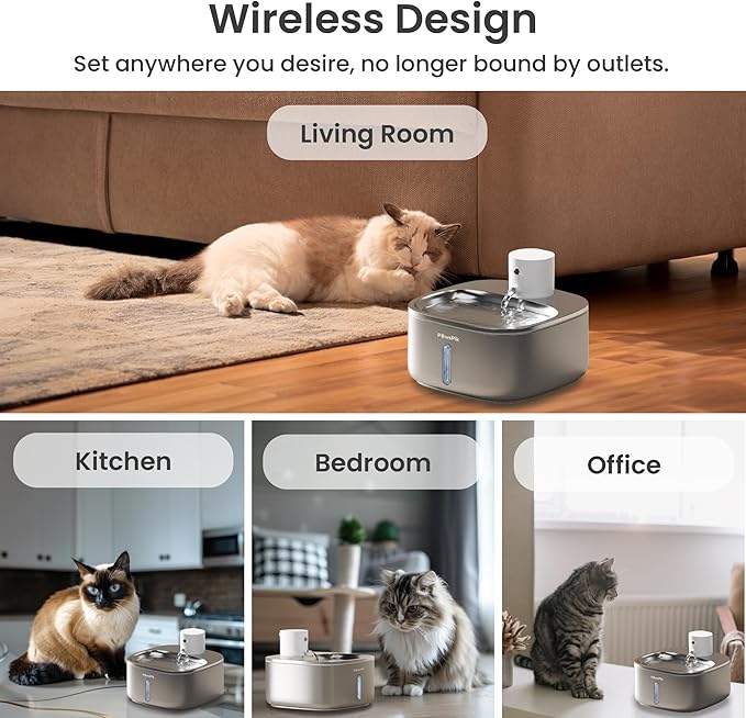 Stainless Steel Cat Water Fountain,108oz/3.2L Cat Water Dispenser, Battery Operated Dog Fountain, Water Bowl, Automatic Pet Fountain with Motion Sensor, 5000 mAh Battery - PAWPICO