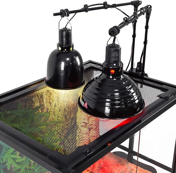 REPTI ZOO Reptile Dual Lamp Stand Adjustable Light Holder Lamp Hanging Bracket Metal Support for Reptile Glass Terrarium Heating Light Amphibians Cage REPTIZOO