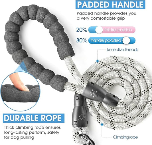 BAAPET 2/4/5/6 FT Dog Leash with Comfortable Padded Handle and Highly Reflective Threads for Small Medium and Large Dogs (5FT-1/2'', Silver) BAAPET