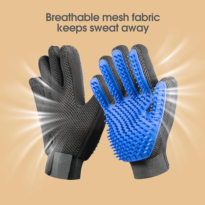 Upgrade Efficient Pet Hair Remover Gloves - Gentle Shedding Brushes for Dogs, Cats & Horses with Long and Short Hair - 1 Pair (Blue) - PAWPICO