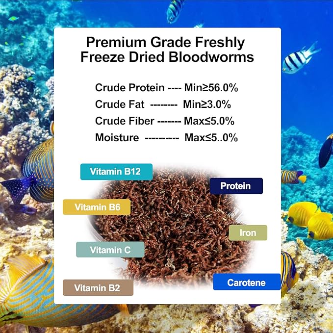 Blood Worms 1 oz -100% Natural Freeze Dried Blood Worms - Aquarium Fish Food - High Protein Food for Betta Fish, Food for Goldfish, Food for Cichlid, Food for Guppy, Food for Discus, Food for Turtle Amzey