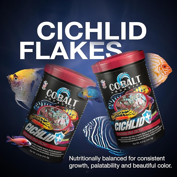 Cobalt Aquatics Cichlid Flakes 5oz - Probiotic Formula for Growth, Color & Health - Blue Flakes for Digestive & Immune Support - for Clear Aquariums COBALTAQUATICS