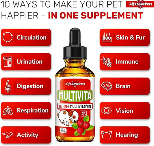 Сat Vitamins for Indoor Cats in Drops – Liquid Multivitamin for Dogs – Dog Multivitamin Liquid Supplement – Cat Multivitamin – Multivitamin for Dogs – Vitamin C for Cats – 2 oz AlfaLovePets