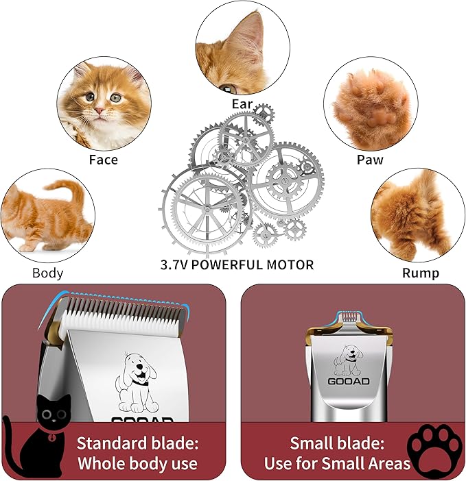 Cat Clippers for Matted Hair, Cat Grooming Kit, Cordless Cat Shaver for Long Hair, Low Noise Paw Trimmer, Cat Hair Trimmer for Grooming,Quiet Pet Hair Clippers Tools for Cats Dogs (Red) - PAWPICO