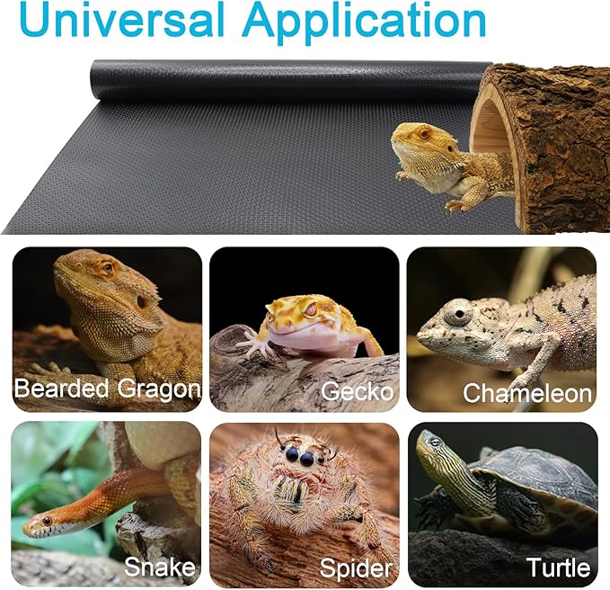 Reptile Carpet Bedding, 17.7 x 78.7 Inches Cuttable Reptile Terrarium Substrate Liner, Bearded Dragon Tank Accessories, Reptile Tank Mat for Leopard Gecko, Lizard, Snake and Tortoise, Black PAWPICO