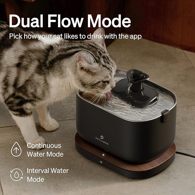 PETLIBRO App Monitoring Cat Water Fountain, 2.5L/84oz Dockstream Pet Water Fountains for Cats Indoor, Automatic Cat Water Dispenser for Drinking with 2.4G Wi-Fi, Smart Fountain, Stainless Steel Tray - PAWPICO