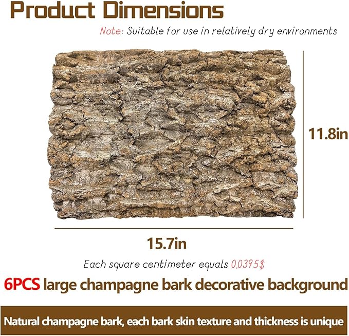 6PCS Cork Terrarium Background 15.7x11.8in Natural Large Cork Bark Backdrop Reptile Climbing Mat Tank Habitat Decor for Spider Lizard Chamelon Turtle Beared Dragon Hamiledyi