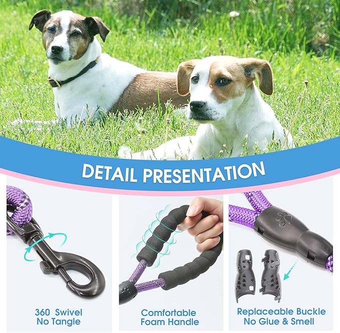 BAAPET 2/4/5/6 FT Dog Leash with Comfortable Padded Handle and Highly Reflective Threads for Small Medium and Large Dogs (5FT-1/2'', Purple) BAAPET