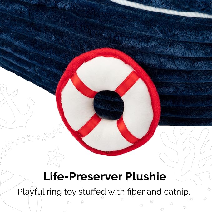 Furhaven Soft & Cozy Cat Bed w/ Catnip Toy for Indoor Cats, Washable w/ Removable Pillow Cushion Insert - Corduroy Boat Bed - Blue, Small - PAWPICO