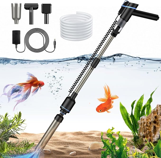 Electric Aquarium Vacuum Gravel Cleaner, 24W Fish Tank Cleaner with Adjustable Water Flow and Timed Off, Aquarium Gravel Vacuum for Automatic Water Change, Wash Sand StylusPenforiPad
