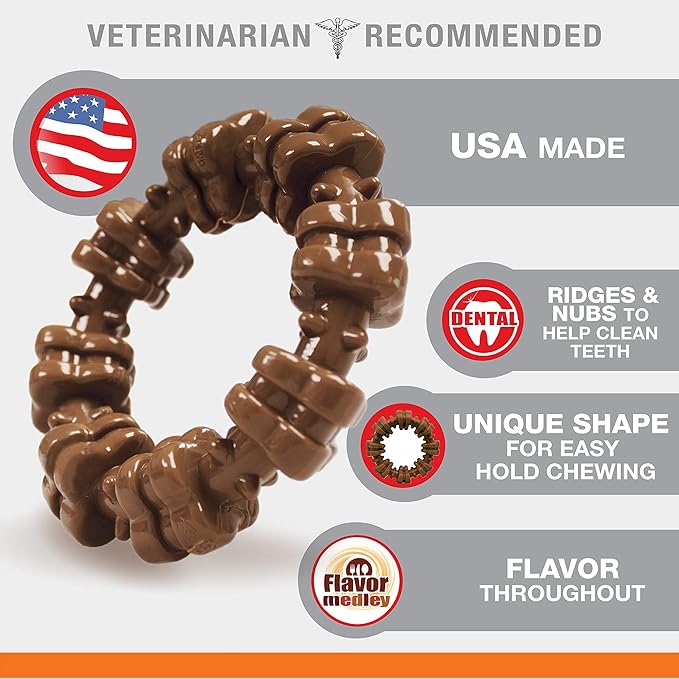 Nylabone Power Chew Textured Dog Chew Ring Toy - Tough and Durable Dog Chew Toy for Aggressive Chewers - Flavor Medley, Small/Regular (1 Count) - PAWPICO