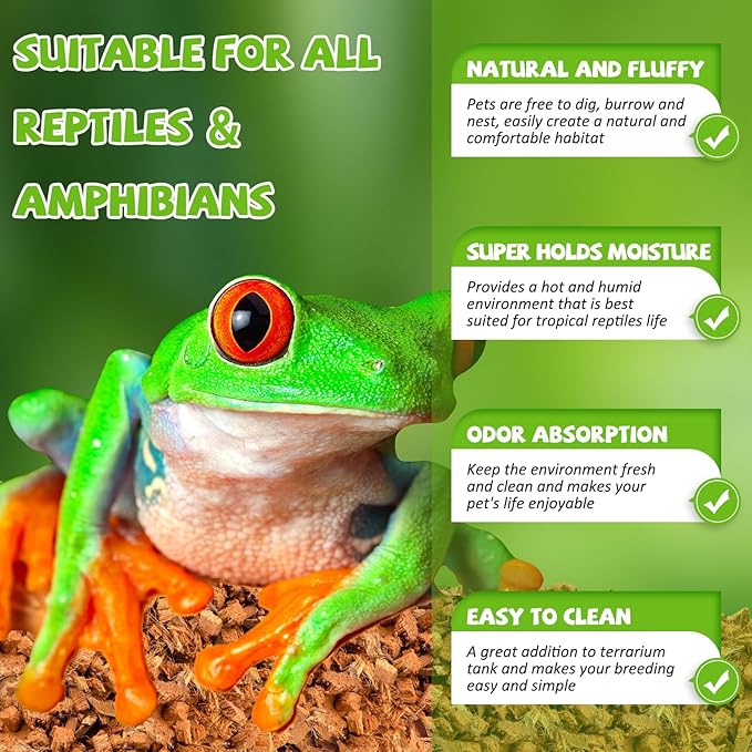 Legigo 4 Pack Coconut Chip Substrate for Reptiles, Natural Coco Husk Chip Reptiles Bedding, Compressed Coconut Chip Substrate for Snake, Tortoise, Ball Python, Gecko, Lizard Terrarium Tanks Legigo