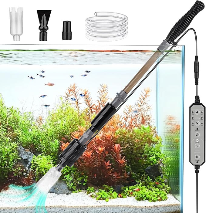 Aquarium Gravel Cleaner with External Controller 25W 550GPH Electric Fish Tank Vacuum Gravel Cleaner for Change Water(Adjustable Flow) Wash Sand (Sand/Gravel Mode) Water Filter Circulation fishkeeper