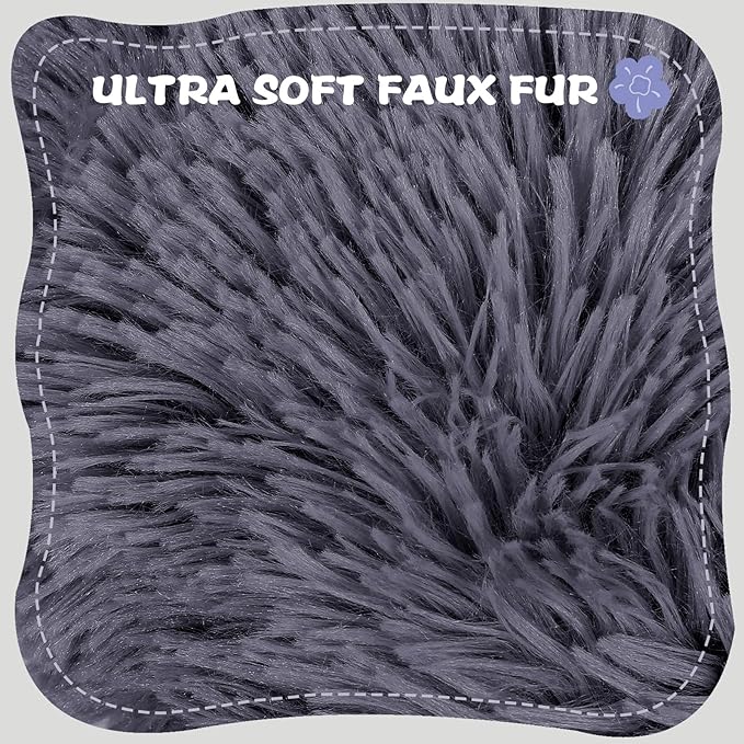 Cat Bed Cute, 23.6" Washable Grey Donut Bed for Indoor Cats and Small Dogs, Soft Cute Flower Fluffy Round Donut Cat Beds, Anti Anxiety Pet Bed, Self-Warming Bed, Dark Grey - PAWPICO