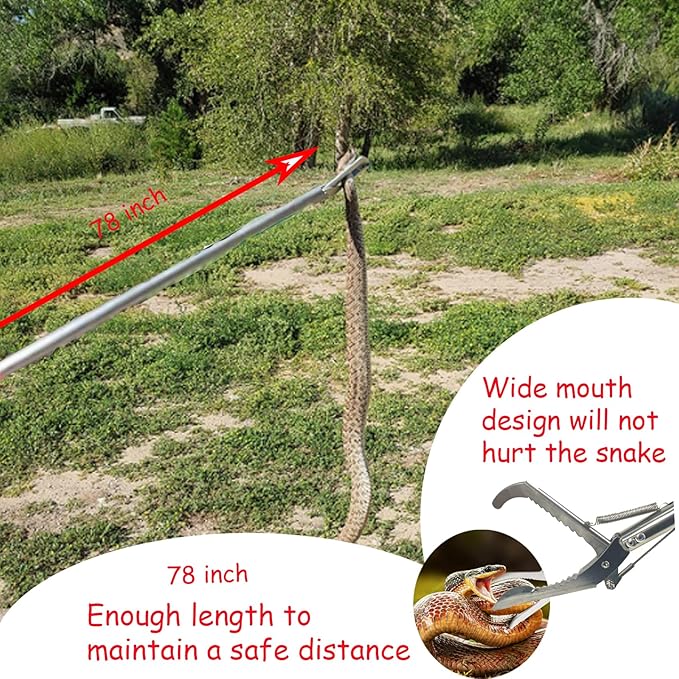 78 Inch Snake Grabber Tool, Snake Tongs, Snake Catcher Wide Jaw Handling Tool, Snake Grabber Tool Heavy Duty, Snake Grabber Tool for Rattlesnake, Extra Long Snake Tongs, Snake Tong, 5 Years Warranty PAWPICO