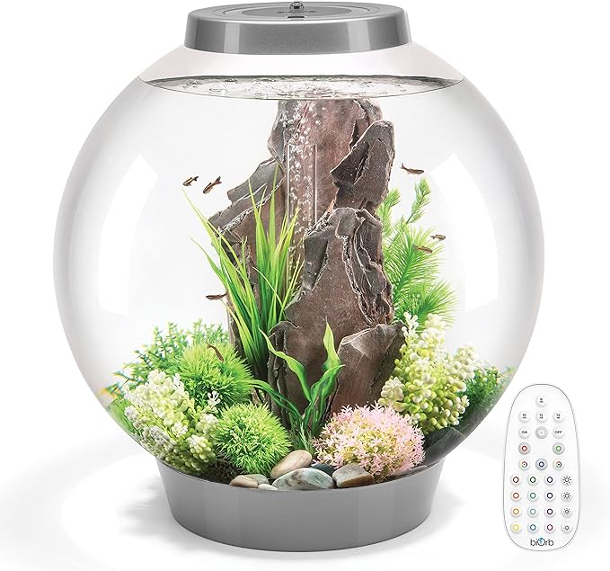biOrb Classic 60 Acrylic 16-Gallon Aquarium with Multi-Color Remote-Controlled LED Lights Modern Tank for Tabletop Display, Silver biOrb