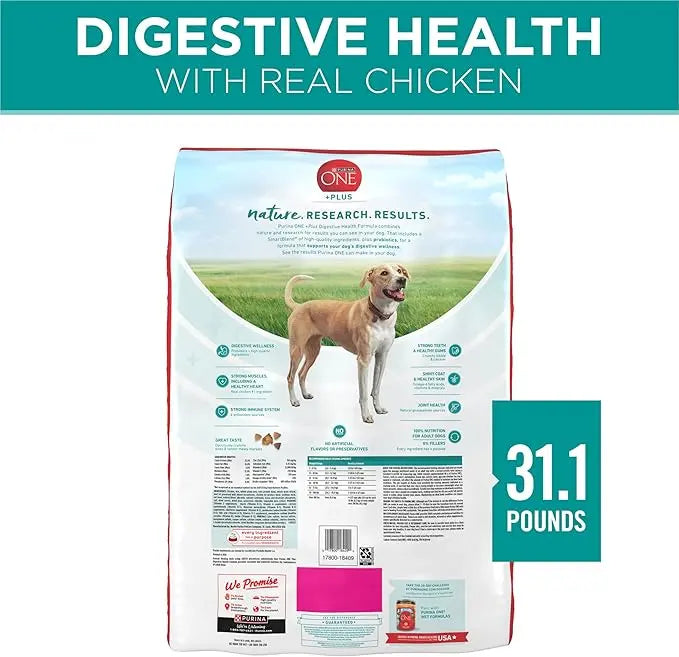 Purina One Plus Digestive Health Formula Dry Dog Food Natural with Added Vitamins, Minerals and Nutrients - 31.1 Lb. Bag - PAWPICO