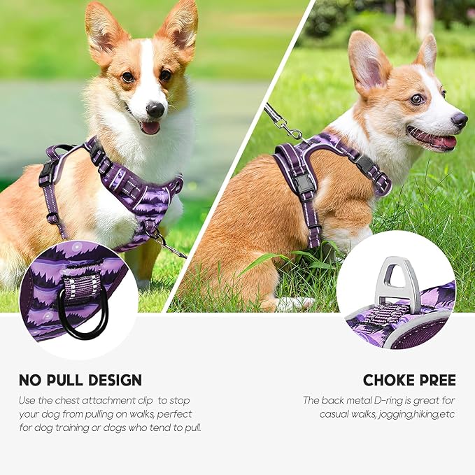 Timos Dog Harness,No-Pull Pet Harness Adjustable Soft Padded Dog Vest,Reflective No-Choke Pet Oxford Vest with Easy Control Handle for X-Small Dogs,Moon Night,XS Timos
