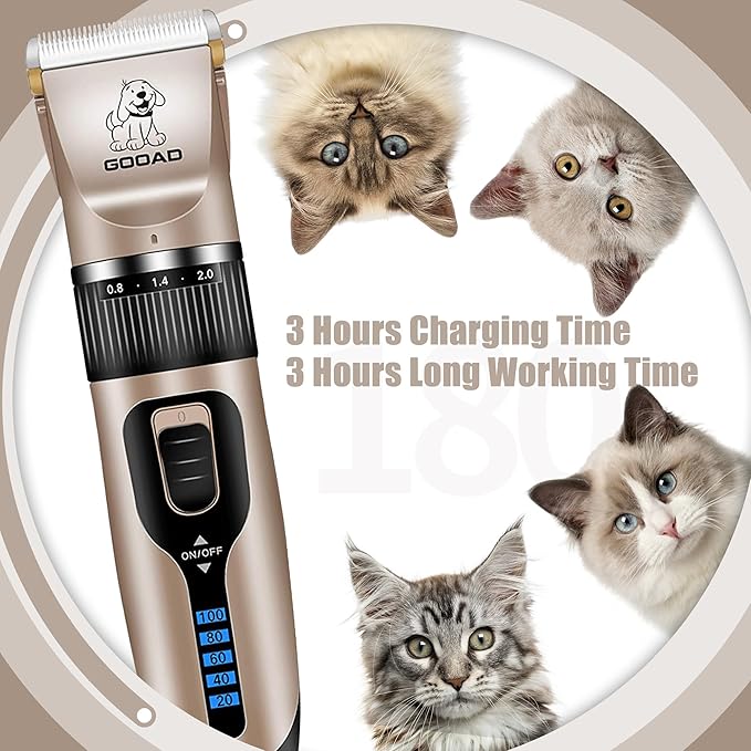 Cat Clippers for Matted Hair, Cat Grooming Kit, Cordless Cat Shaver for Long Hair, Low Noise Paw Trimmer, Cat Hair Trimmer for Grooming,Quiet Pet Hair Clippers Tools for Cats Dogs (Gold) - PAWPICO