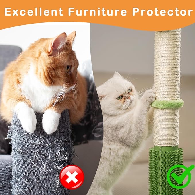MeowHomm Cat Scratching Post, Cat Monstera Deliciosa for Indoor Cats with Natural Sisal Scratch Pole Hanging Sisal Ropes and Balls, Cute 40" Tall Cat Scratcher for Large Cat and Kittens - PAWPICO