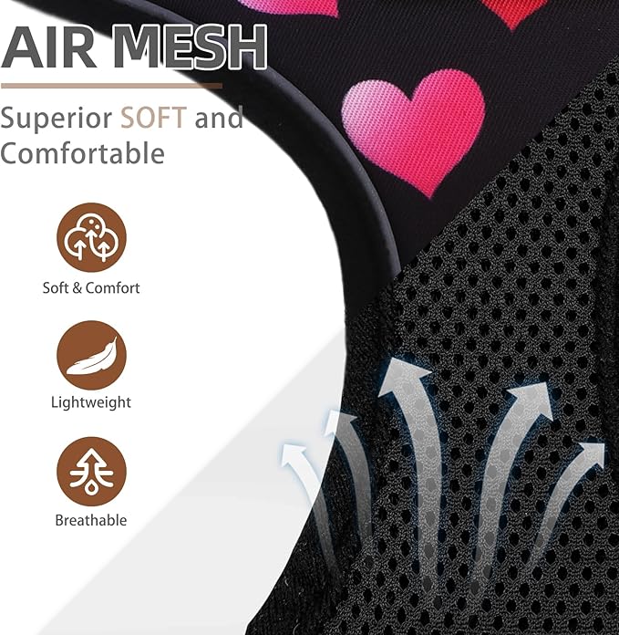 PUPTECK Soft Mesh Dog Harness and Leash Set Pet Puppy Cat Comfort Padded Vest No Pull Harnesses Valentine, Black&Pink, S PUPTECK